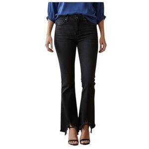 Dear John Black Rosie Flare Jeans with Frayed Hem